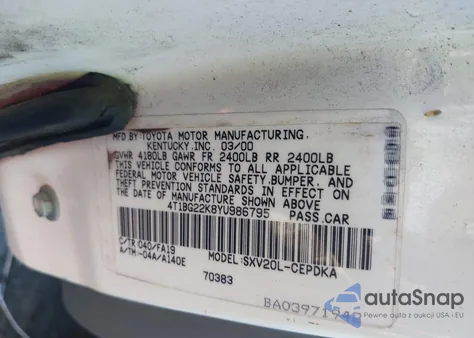 2000 Toyota Camry Ce from USA, damaged, VIN 4T1BG22K8YU986795